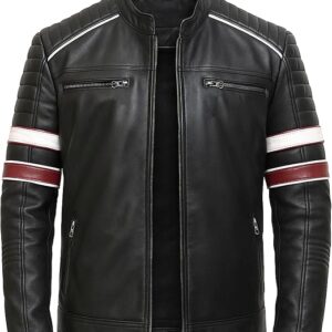 Alternative view of Men's Quilted Retro Café Racer Leather Jacket