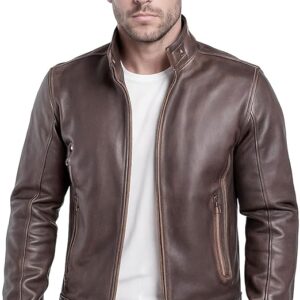 Men's Café Racer Vintage Brown Leather Jacket