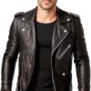 Men's Black Slim Fit Genuine Leather Biker Jacket