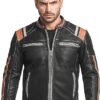 Men's Vintage Leather Retro 3 Cafe Racer Biker Jacket