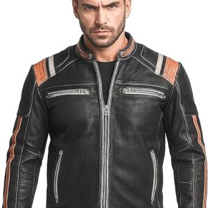 Men's Vintage Leather Retro 3 Cafe Racer Biker Jacket