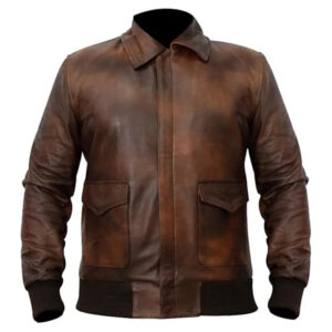 Men's A2 Bomber Distressed Brown Leather Jacket