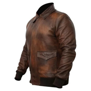 Alternative view of Men's A2 Bomber Distressed Brown Leather Jacket