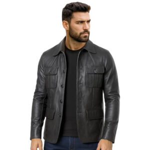Mens Black Leather Blazer Coat