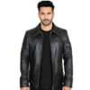 Men’s Black Slim Fit Brown Retro Leather Jacket