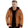Men’s Bomber Sheep Leather American Hoodie Jacket (1)