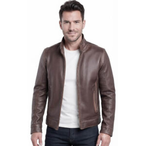Mens Distressed brown leather jacket