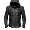 Men's Lace-Up Design Sheepskin Leather Hoodie Jacket