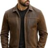 Mens Zipper Brown Leather Jacket (Custom order)