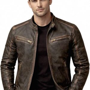 Mens Genuine Leather Winter Warm Motorcycle Vintage Jacket