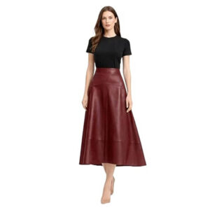 Alternative view of Womens Genuine Leather Midi A Line High Waist Skirt, Zip Back Office Wear Smart
