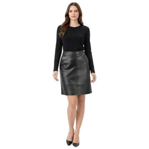 Alternative view of Women Genuine Leather A Line Knee Length High Waist Mini Skirt Office Casual Wear