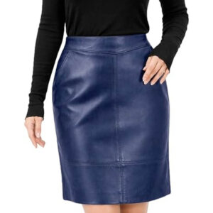womens blue leather genuine leather skirrt