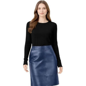 womens blue leather leather skirrt