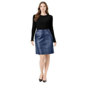 womens blue leather skirrt