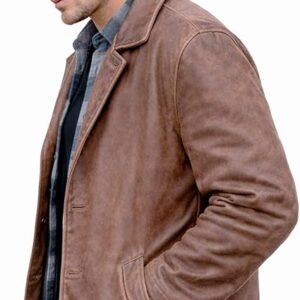 Alternative view of Men's Mid Length Genuine Leather Blazer Trench Vintage Overcoat