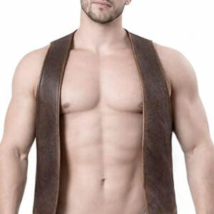 Dark Brown Leather Open Front Vest