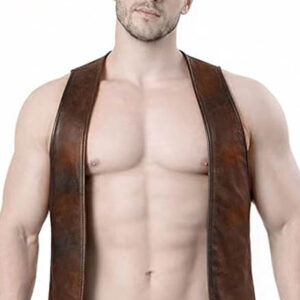Mens Bartender Two Ton Leather Open Front Vest