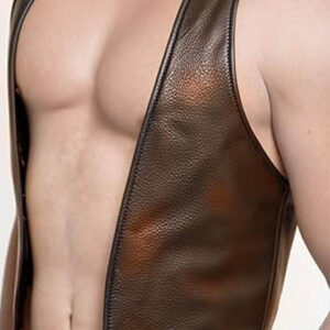 Mens Bartender Two Ton Leather Open Front Vest new