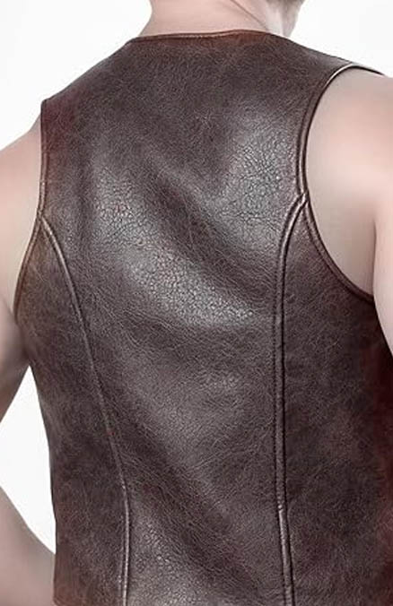 Mens Bartender Dark Brown Leather Open Front Vest NEW BROWN VEST DARK BROWN