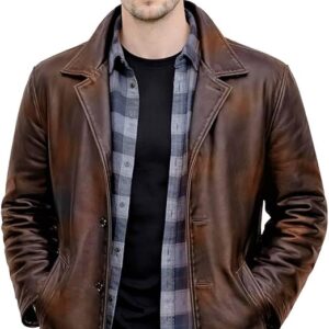two ton brown leather coat