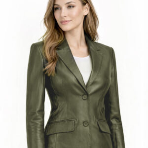 Women's Leather Blazer Jacket - Formal & Casual Coat 3 4