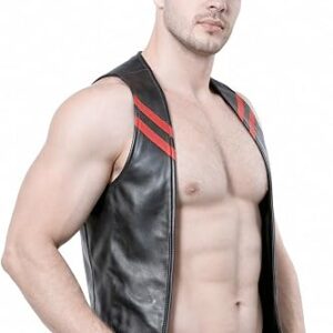 Men's Bar Tender Gay Bluf Adult Style Waist Coat Black Leather
