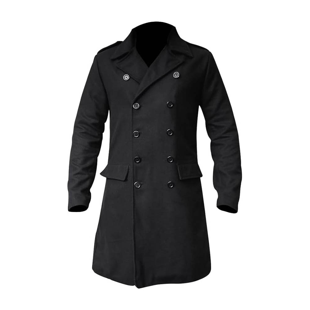 Men's Wool Overcoat That Means Business Statement Long Overcoat Men’s Black Double Breasted Wool Overcoat Long Smart Pea Coat with Lapel, Button Closure & Flap Pockets Winter Formal Trench Style Jacket