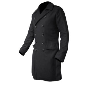 Men's Wool Overcoat That Means Business Statement Long Overcoat Men’s Black Double Breasted Wool Overcoat Long Smart PeaLapel, Button Closure & Flap Pockets Winter Formal Trench Style Jacket