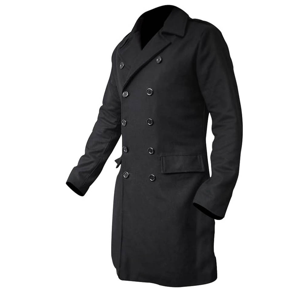 Men's Wool Overcoat That Means Business Statement Long Overcoat Men’s Black Double Breasted Wool Overcoat Long Smart PeaLapel, Button Closure & Flap Pockets Winter Formal Trench Style Jacket