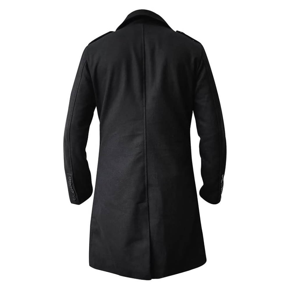 Men's Wool Overcoat That Means Business Statement Long Overcoat Men’s Black Double Breasted Wool Overcoat Long Smartwith Lapel, Button Closure & Flap Pockets Winter Formal Trench Style Jacket