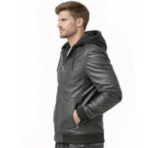 Men’s Black ]Hooded Jacket – Bomber Style with Fleece Hood