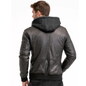 Men’s Black Hooded Jacket – Bomber Style with Fleece Hood