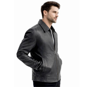 Men's Black Leather Jacket – Simple Zip Front Style