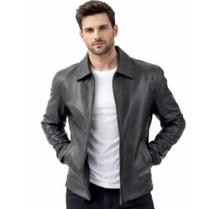 Men's Black Leather Jacket – Simple Zip Front Style