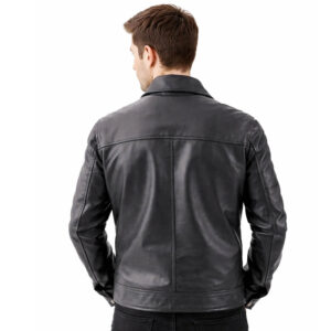 Men's Black Leather Jacket Simple Zip Front Style Men's Black Leather Jacket – Simple Zip Front Style