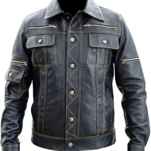 Mens Black Real Leather Jacket Vintage Trucker Western Cowboy Style Genuine Lambskin Winter Fashion Casual Leather Coat
