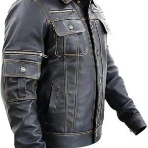 Mens Black Real Leather Jacket Vintage Trucker Western Cowboy Style Genuine Lambskin Winter Warm