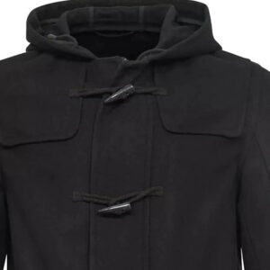 Mens Black Wool Button Overcoat Winter Warm Hoodie Mid Length Trench Coat
