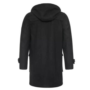 Mens Black Wool Duffle Coat Button Overcoat Winter Warm Hoodie Mid Length Trench Coat