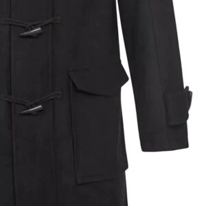 Mens Black Wool Overcoat Winter Warm Hoodie Mid Length Trench Coat