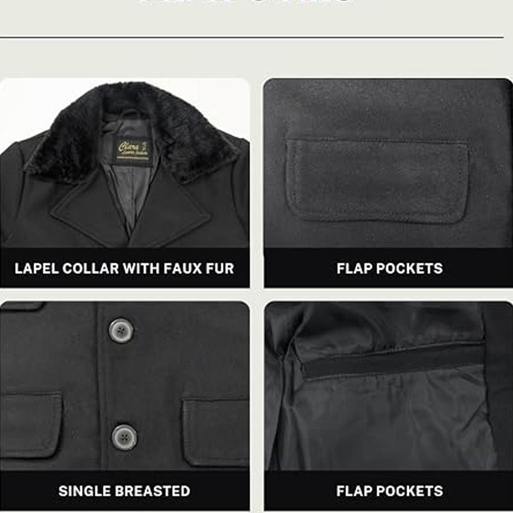 Men's Long New Black Wool Coat Timeless Business Overcoat Men's Long New Black Wool Coat Timeless Business Overcoat - Image 3