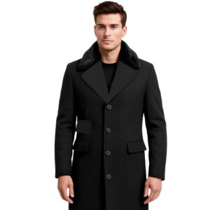 Men's Long New Black Wool Coat Timeless Business Overcoat