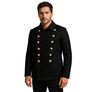 Classic Wool Peacoat For Men's Double Breasted Vintage Overcoat