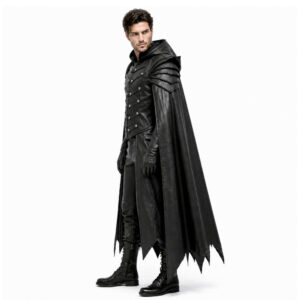 Mens Dark Knight Leather Cloak Armored Shoulders