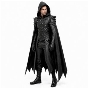 Mens Dark Knight Leather Cloak Costume Armored Shoulders