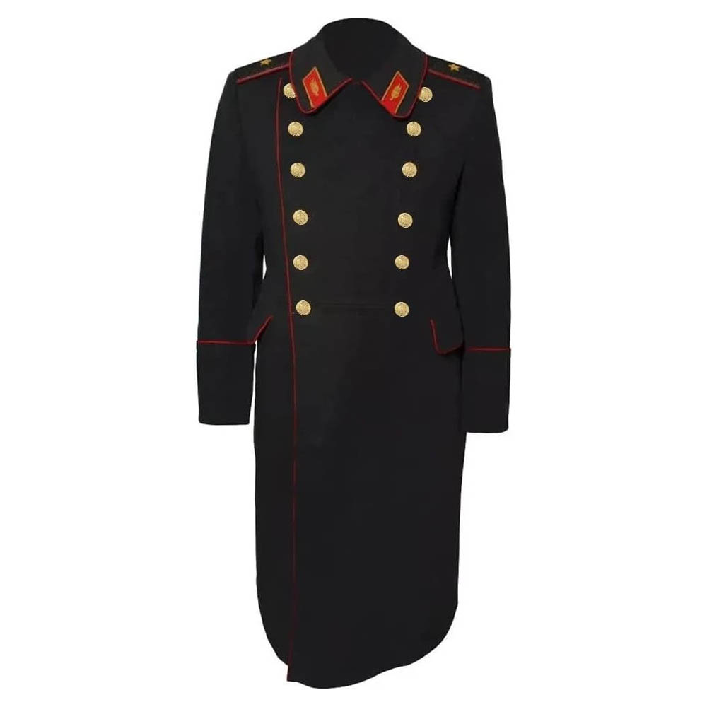 Men's Military Style Black Wool Long Coat Double Breasted Overcoat Men's Military Style Black Wool Long Coat Double Breasted Overcoat - Image 2
