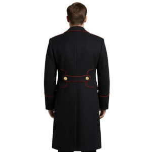 Men's Military Style Black Wool Long Coat Double Breasted Overcoat Mens Double Breasted Military Style Black Wool Long Length Trench Coat Warm Winter Casual Overcoat Jacket