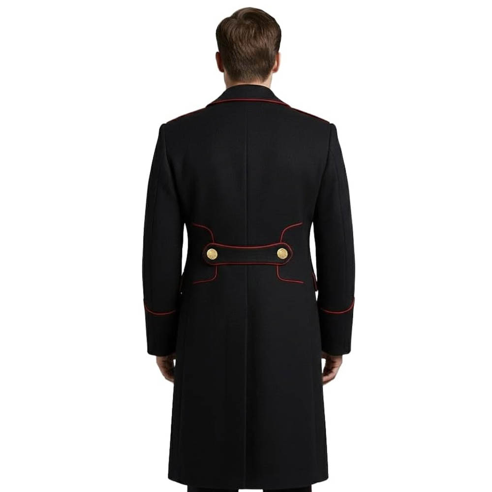 Men's Military Style Black Wool Long Coat Double Breasted Overcoat Men's Military Style Black Wool Long Coat Double Breasted Overcoat - Image 3