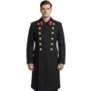 Men's Military Style Black Wool Long Coat Double Breasted Overcoat